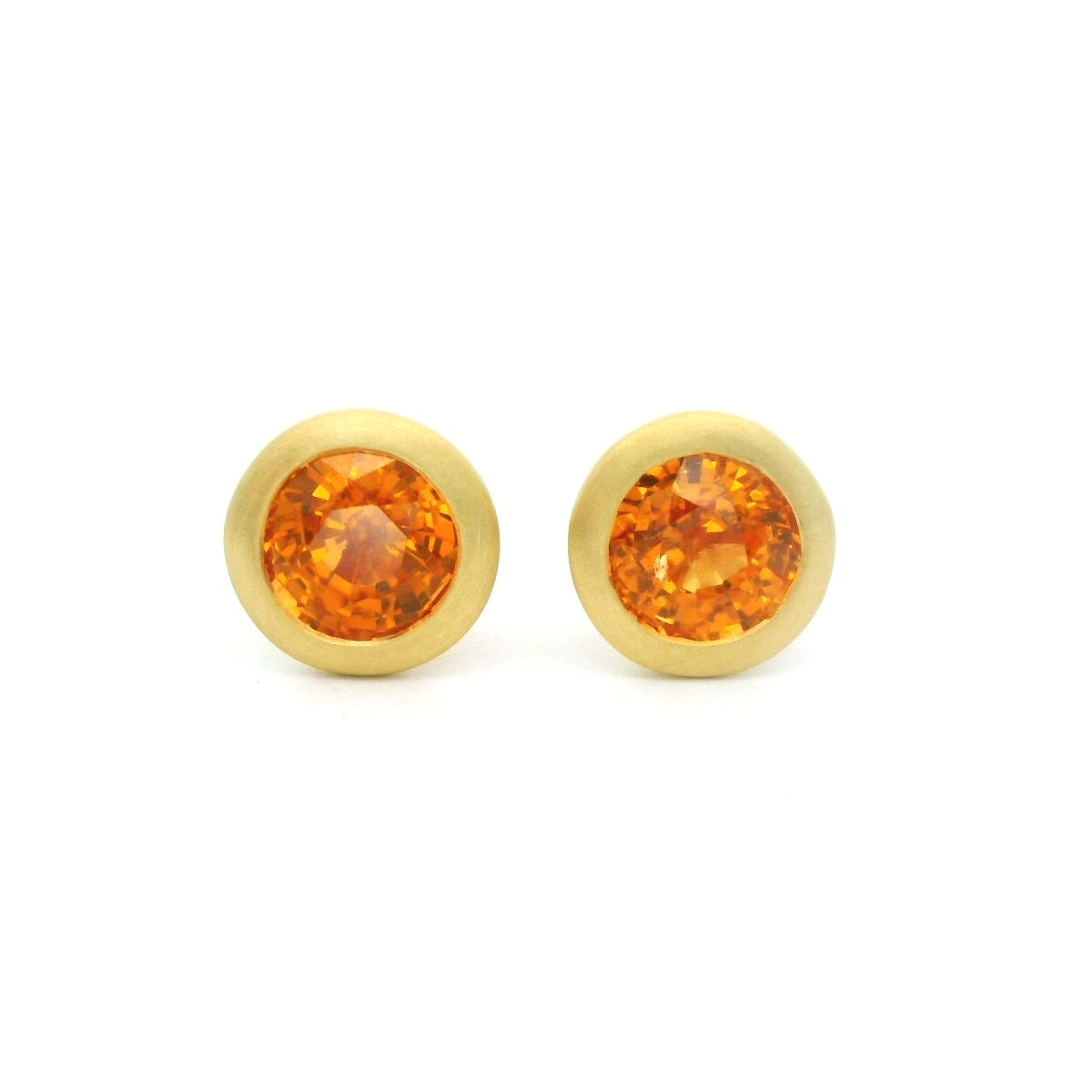 Spessartite Round Bezel Earring 1.14ct 18K Yellow Gold