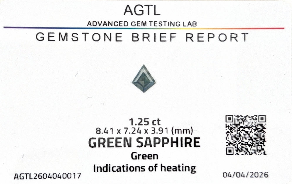 Kenyan Green Sapphire Kite AGTL Certified 1.25ct (H) 8.41x7.24mm 750pct