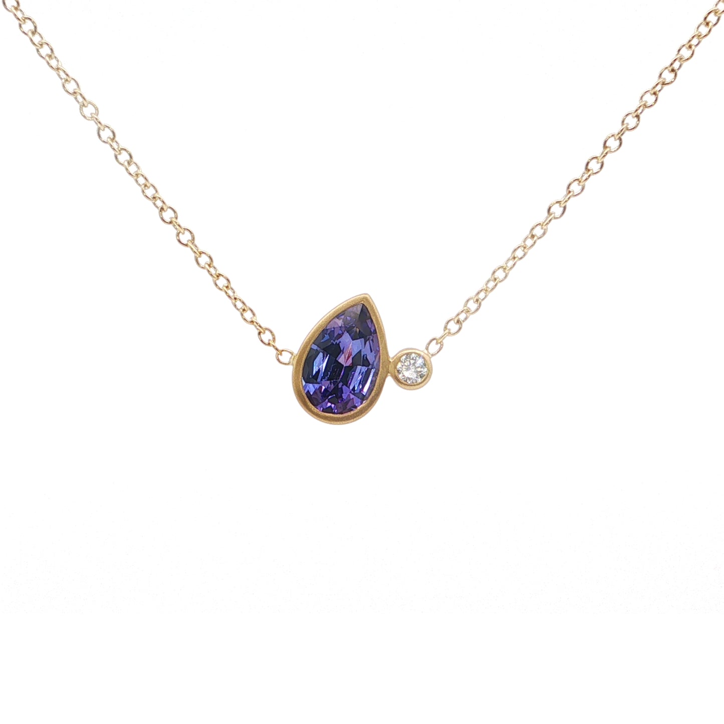 Tanzanite/Diamond Pear Shape 2 Stone Necklace 1.51/0.08ct 18K Yellow Gold