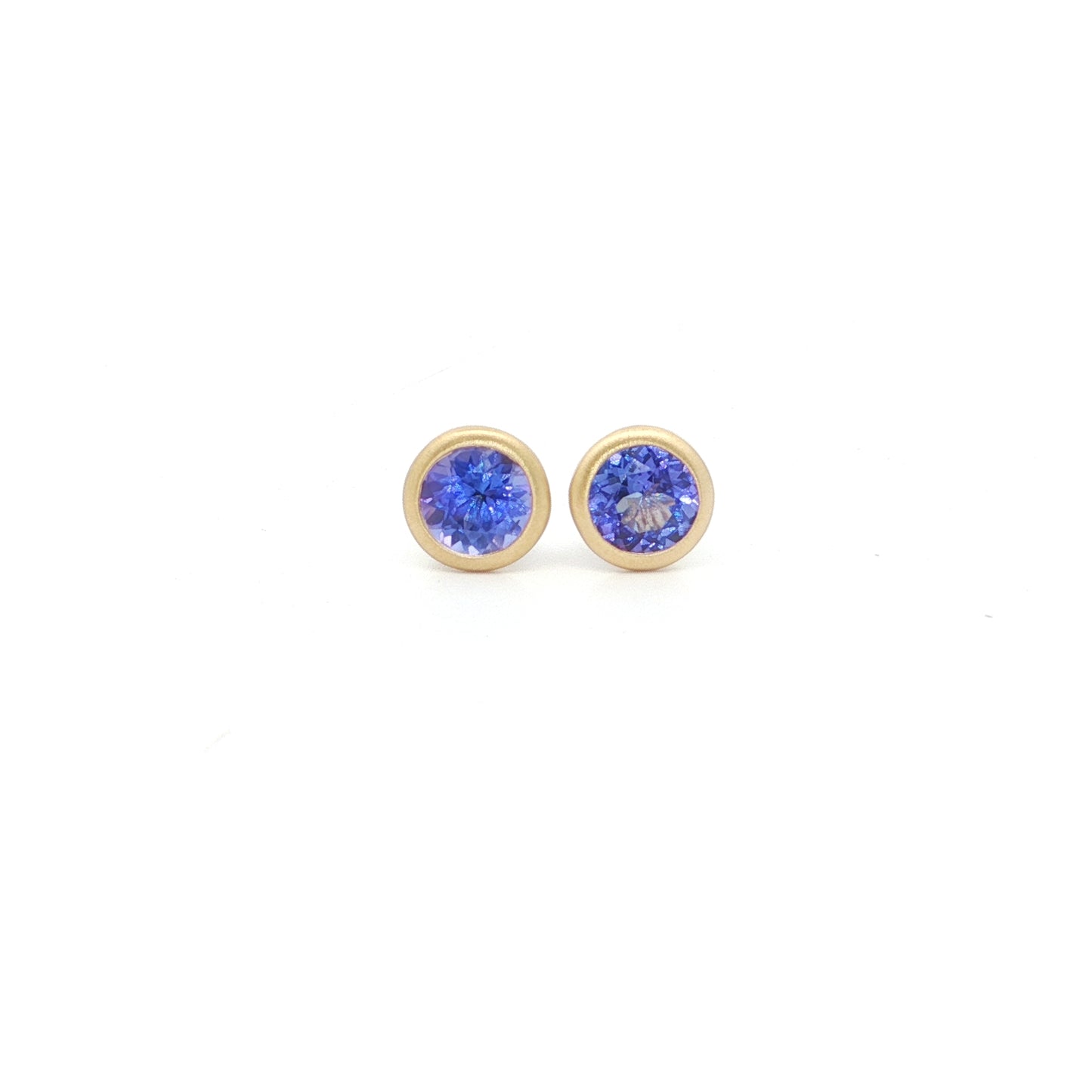 Tanzanite Round Bezel Earring 0.71ct 18K Yellow Gold