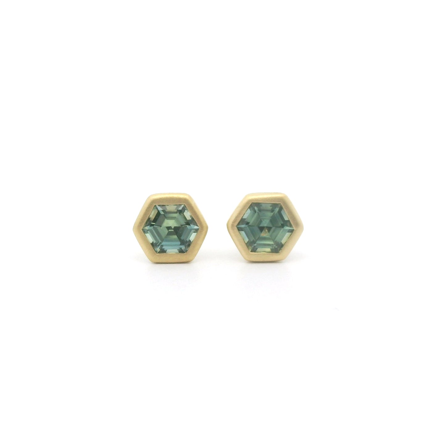 Teal Sapphire Hexagon Bezel Earring 0.65ct 18K Yellow Gold