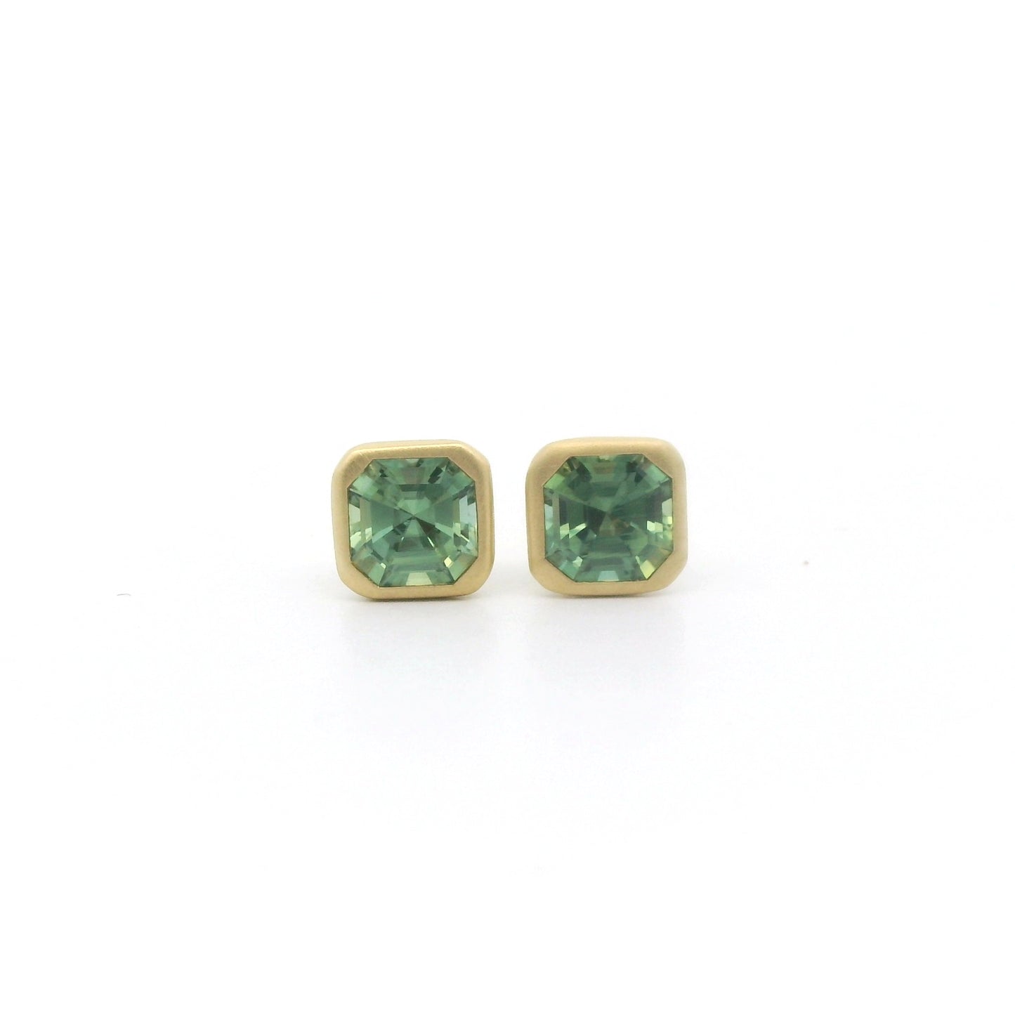 Teal Sapphire Asscher Bezel Earring 1.01ct 18K Yellow Gold