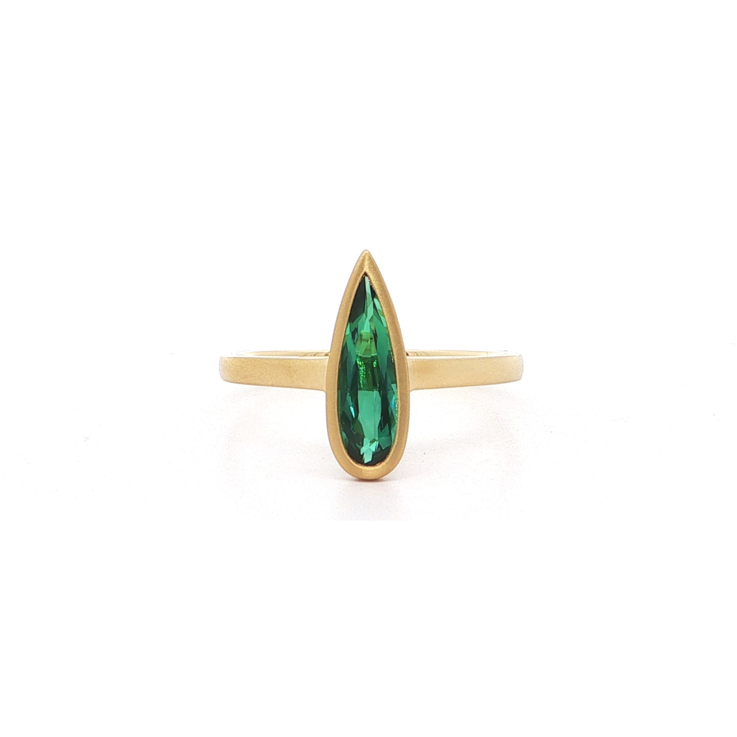 Green Tourmaline Pear Shape Bezel Ring 0.58ct 18K Yellow Gold Size 7