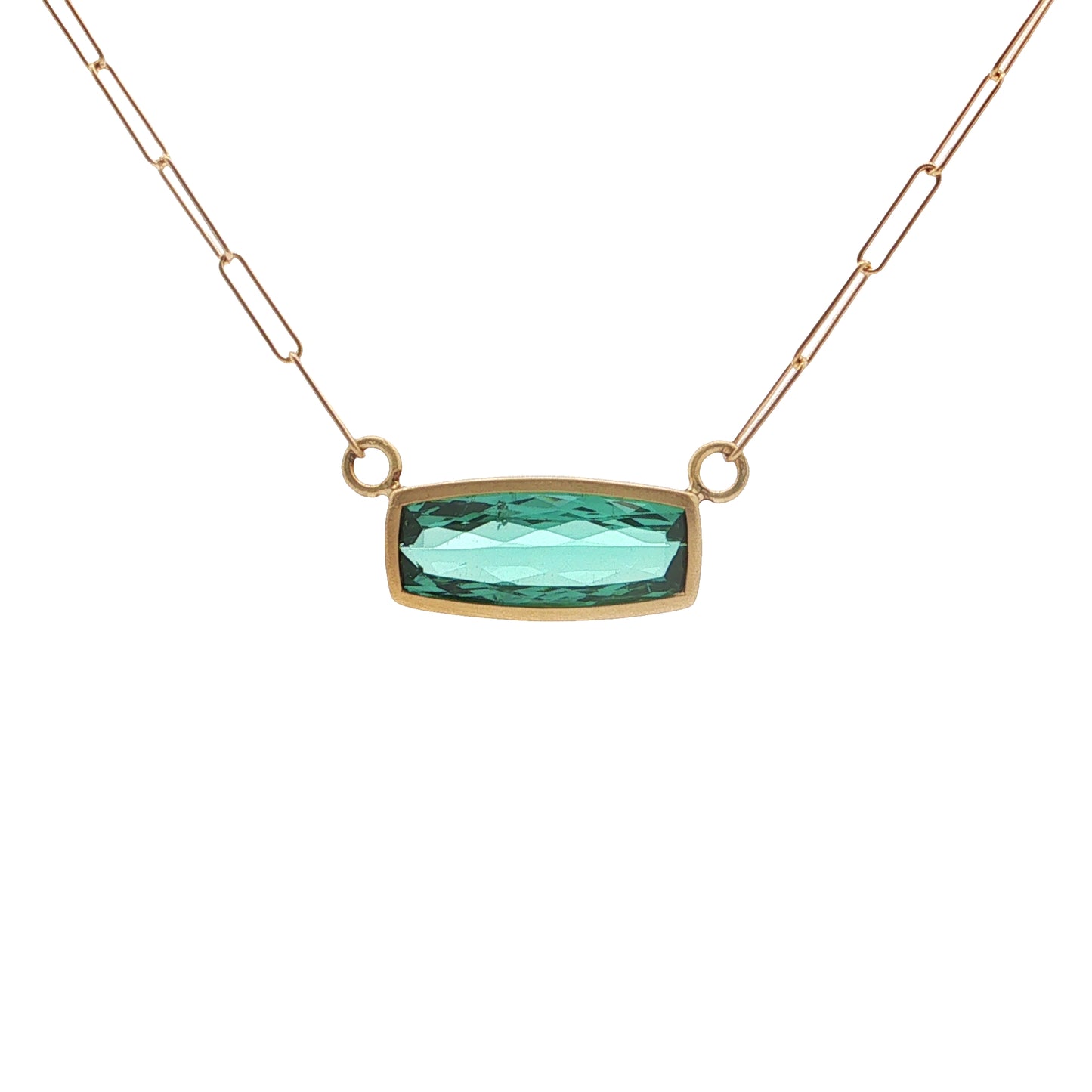 Green Tourmaline Cushion Bezel Necklace 3.00ct 18K Yellow Gold