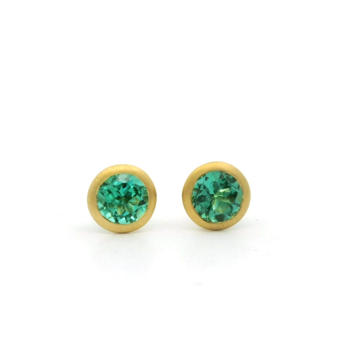 Tourmaline Round Bezel Earring 0.77ct 18K Yellow Gold