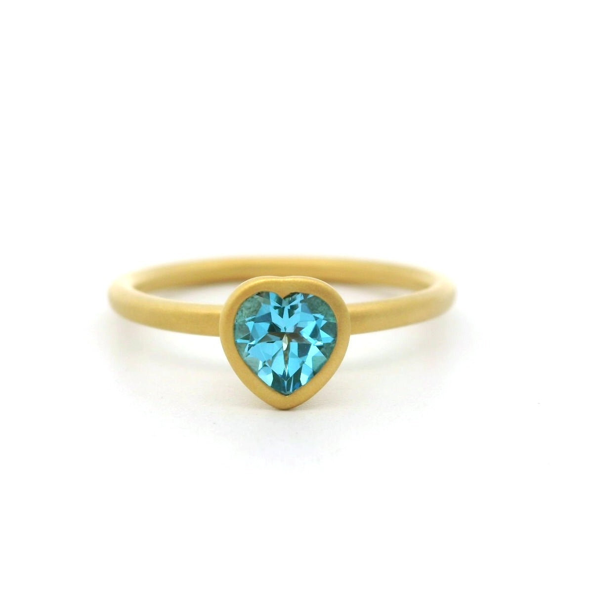 Blue Topaz Heart Yumdrop Ring 0.52ct 18K Yellow Gold Size 6.5
