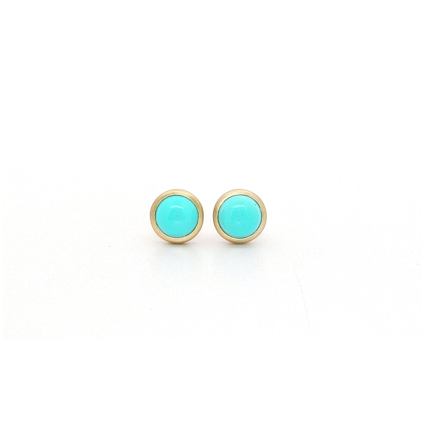 Turquoise Round Bezel Earring 0.93ct 18K Yellow Gold