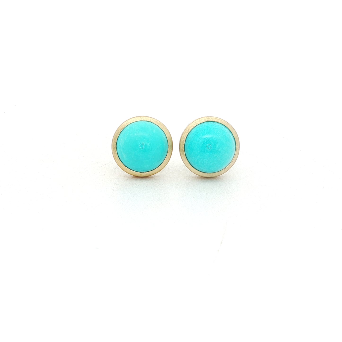 Turquoise Round Bezel Earring 2.73ct 18K Yellow Gold