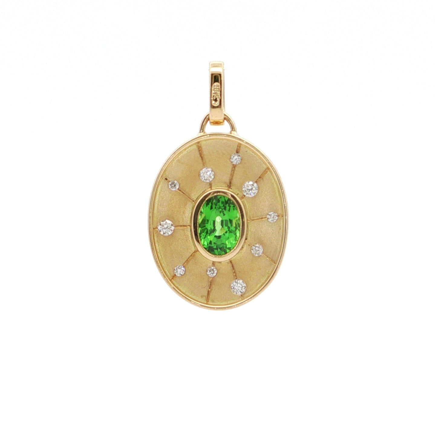 Tsavorite Garnet Oval Medallion Pendant 0.60/0.10ct 18K Yellow Gold
