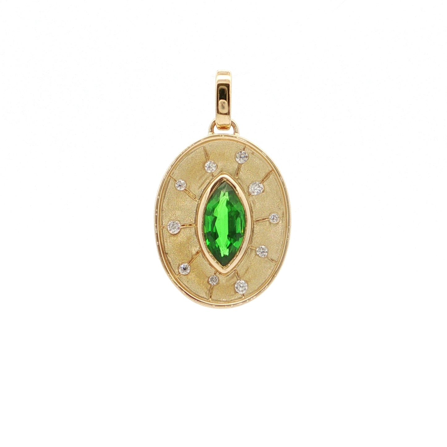 Tsavorite Garnet Marquise Medallion Pendant 0.72/0.10ct 18K Yellow Gold