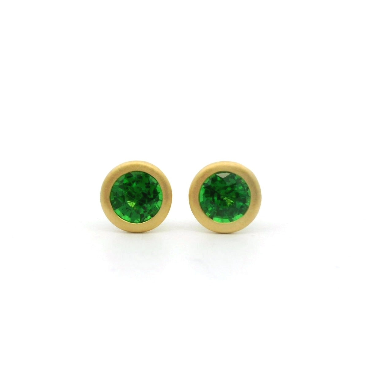 Tsavorite Garnet Round Bezel Earring 1.06ct 18K Yellow Gold