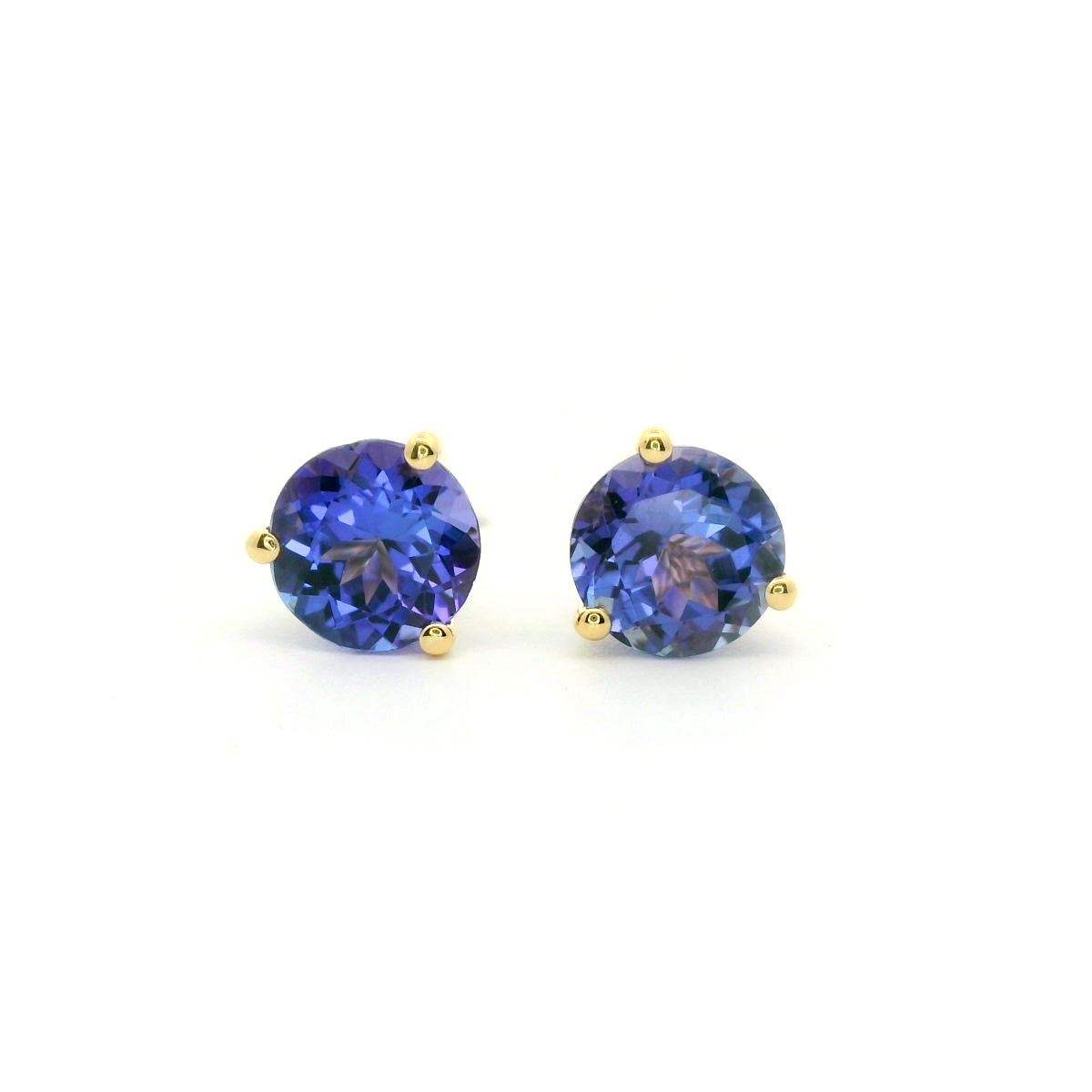 Tanzanite Round Martini Studs Earring 1.31ct 18K Yellow Gold