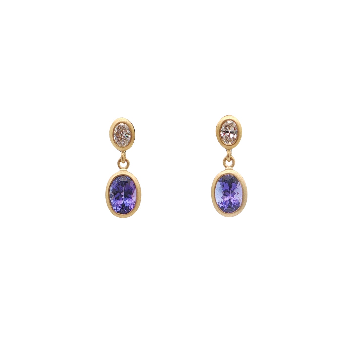 Tanzanite/Diamond Oval Bezel Earring 1.48/0.30ct 18K Yellow Gold