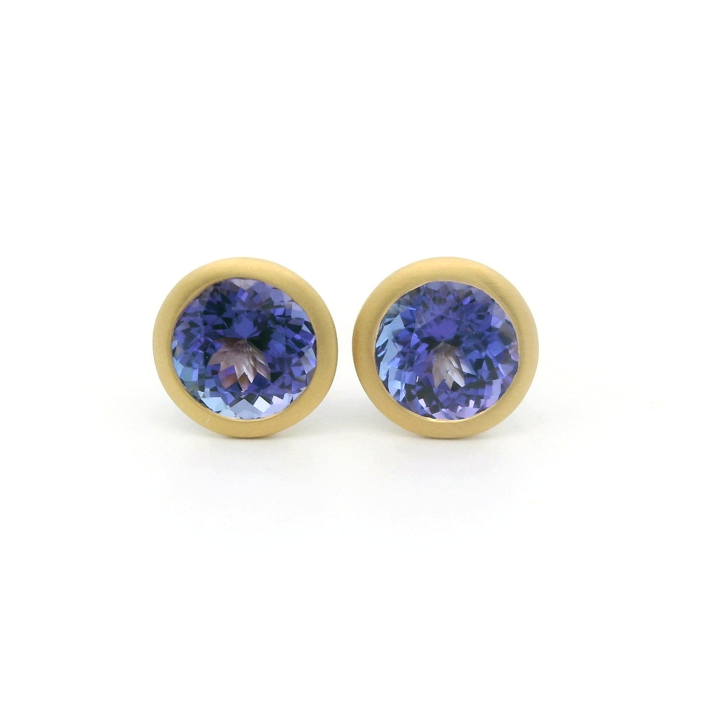 Tanzanite Round Bezel Earring 1.85ct 18K Yellow Gold (2)