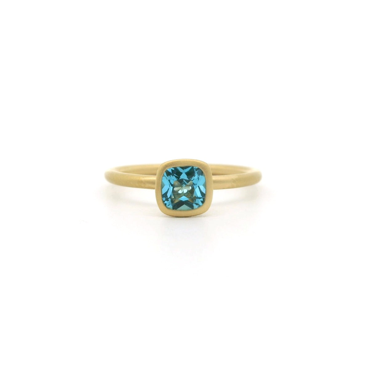 Blue Topaz Cushion Yumdrop Ring 0.70ct 18K Yellow Gold Size 6.5