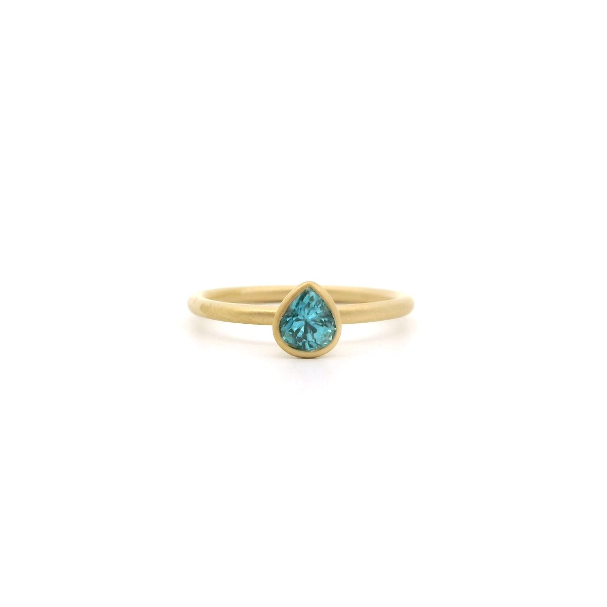 Blue Zircon Pear Shape Yumdrop Ring 0.77ct 18K Yellow Gold Size 6.5