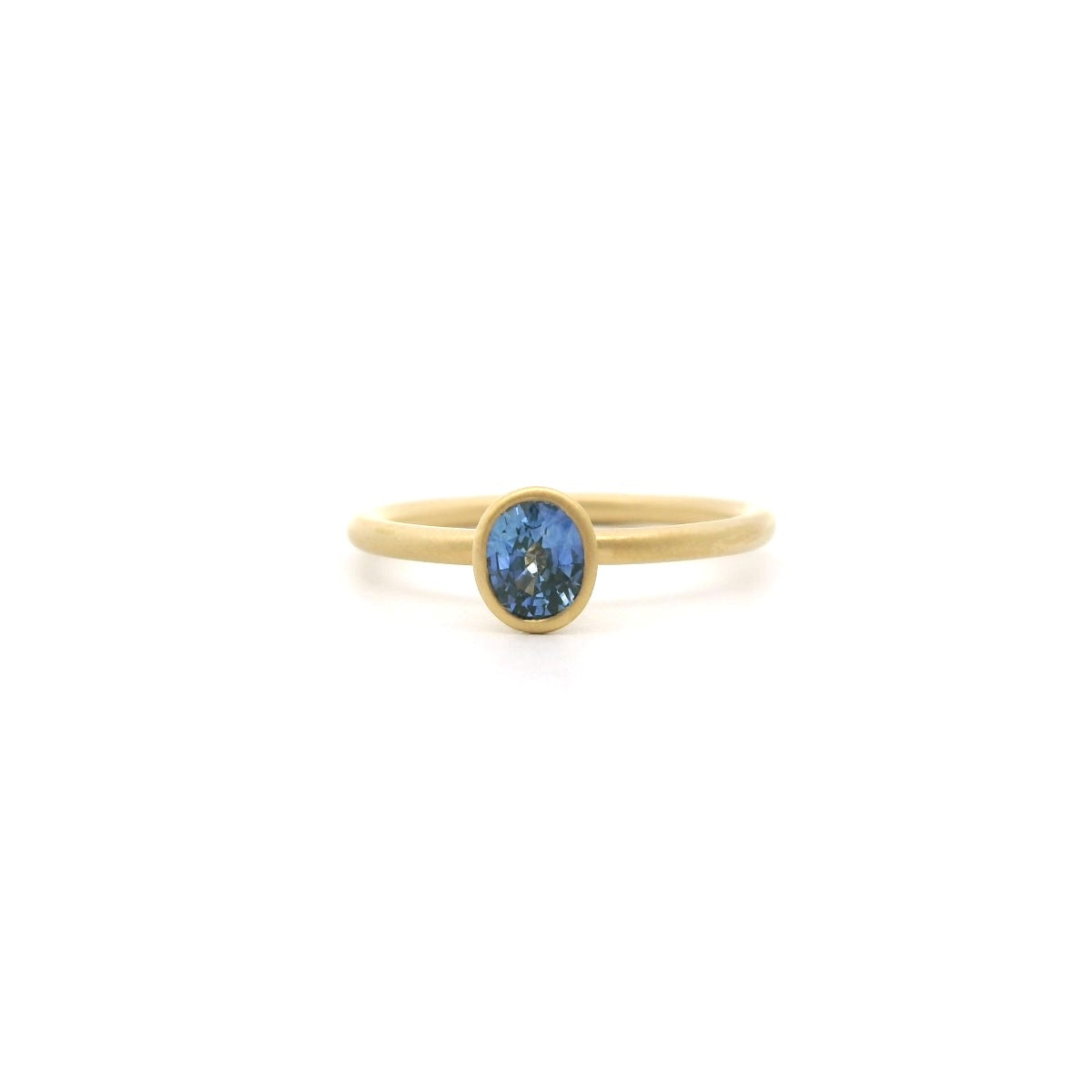 Blue Sapphire Oval Yumdrop Ring 0.58ct 18K Yellow Gold Size 7