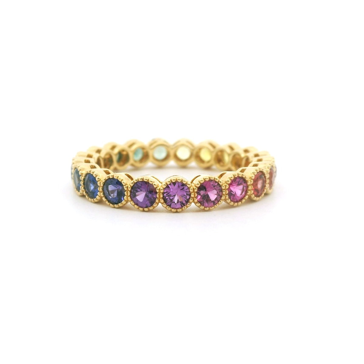 Rainbow Milgrain Eternity Band Ring ~2.50ct 18K Yellow Gold Size 9