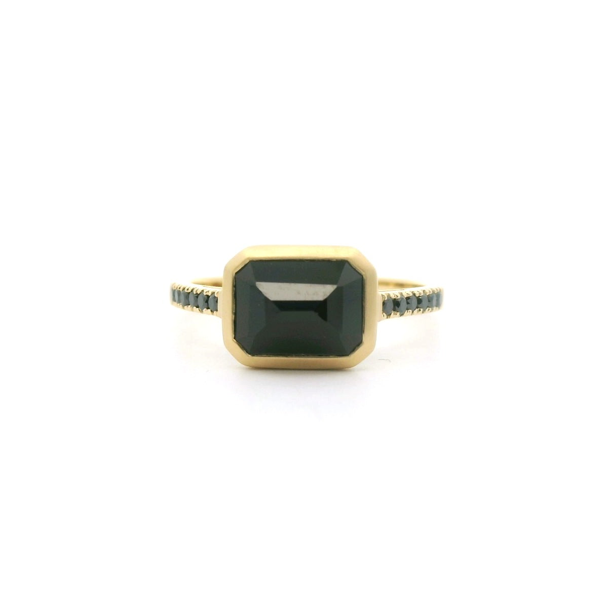 Black Spinel/Black Diamond Emerald Cut Skinny Stack Ring 1.82/0.13ct 18K Yellow Gold Size 6.5