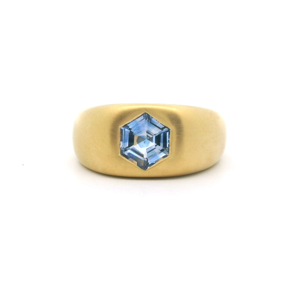 Blue Sapphire Hexagon Cigar Band Ring 1.44ct 18K Yellow Gold Size 7