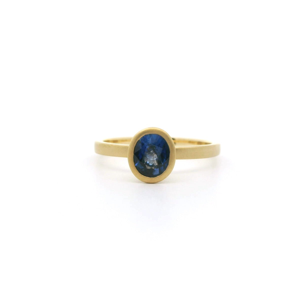 Blue Sapphire Oval Yumdrop Ring 0.92ct 18K Yellow Gold Size 7
