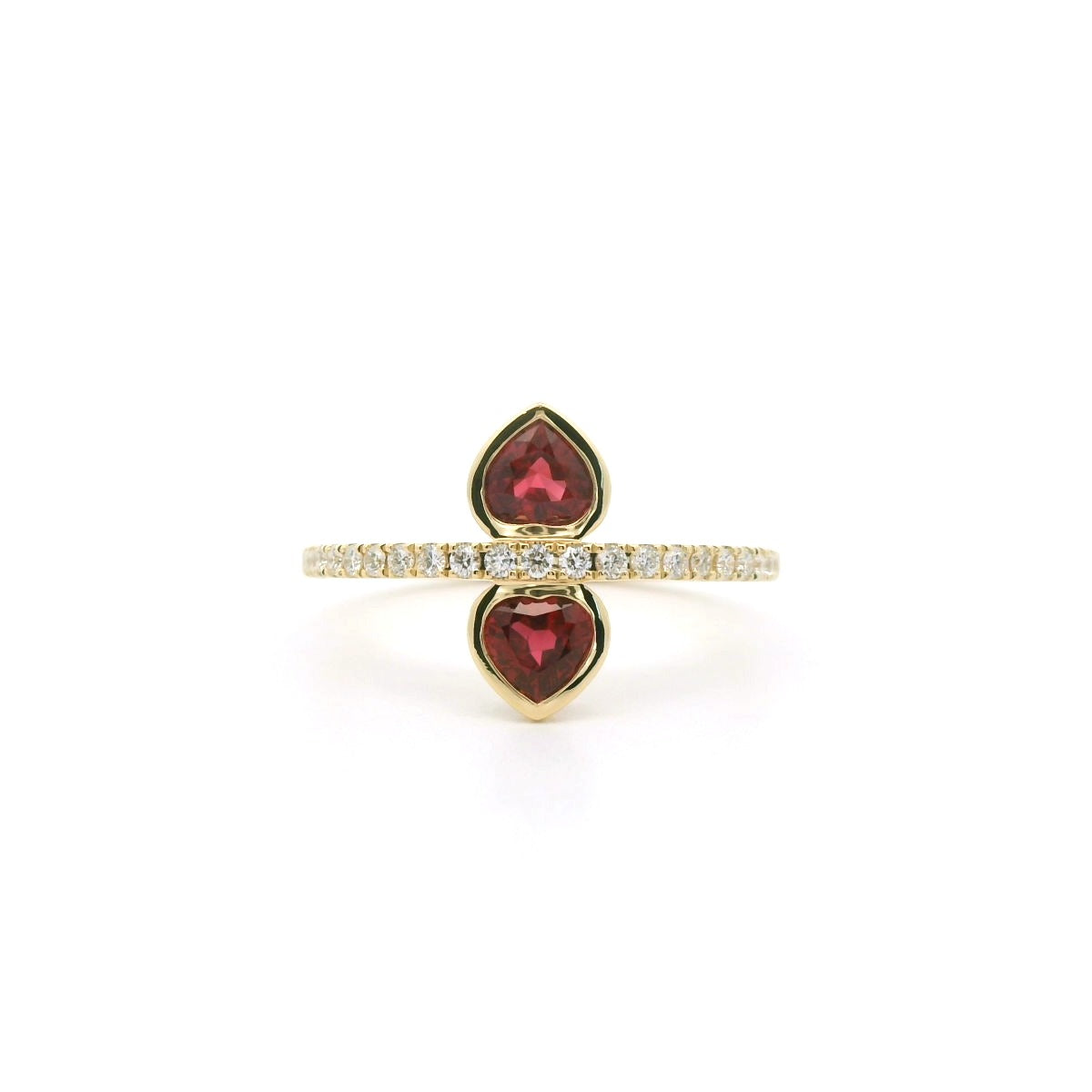 Ruby Heart 2 Stone Ring 0.60/0.16ct 18K Yellow Gold Size 6.5