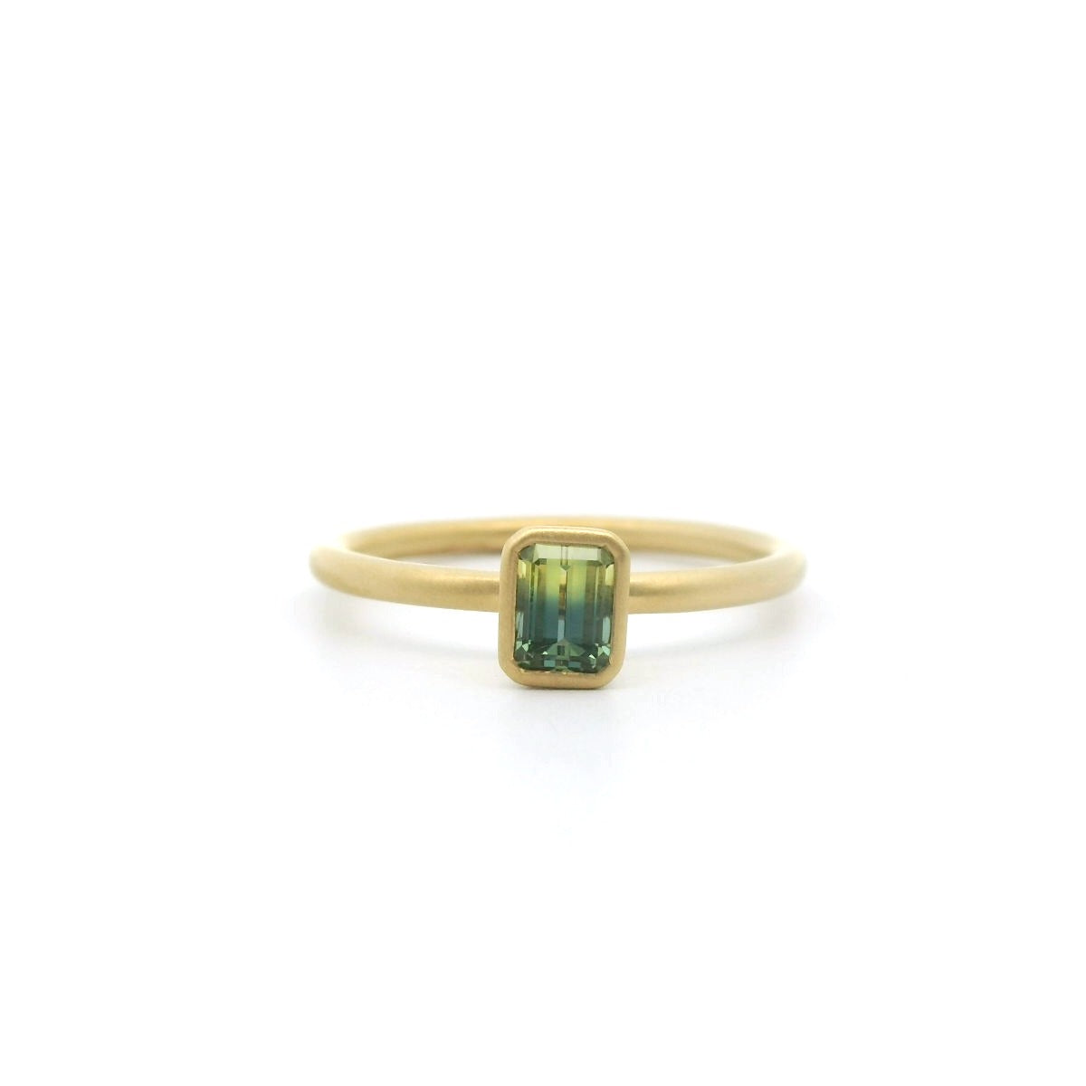 Bicolor Sapphire Emerald Cut Yumdrop Ring 0.62ct 18K Yellow Gold Size 7