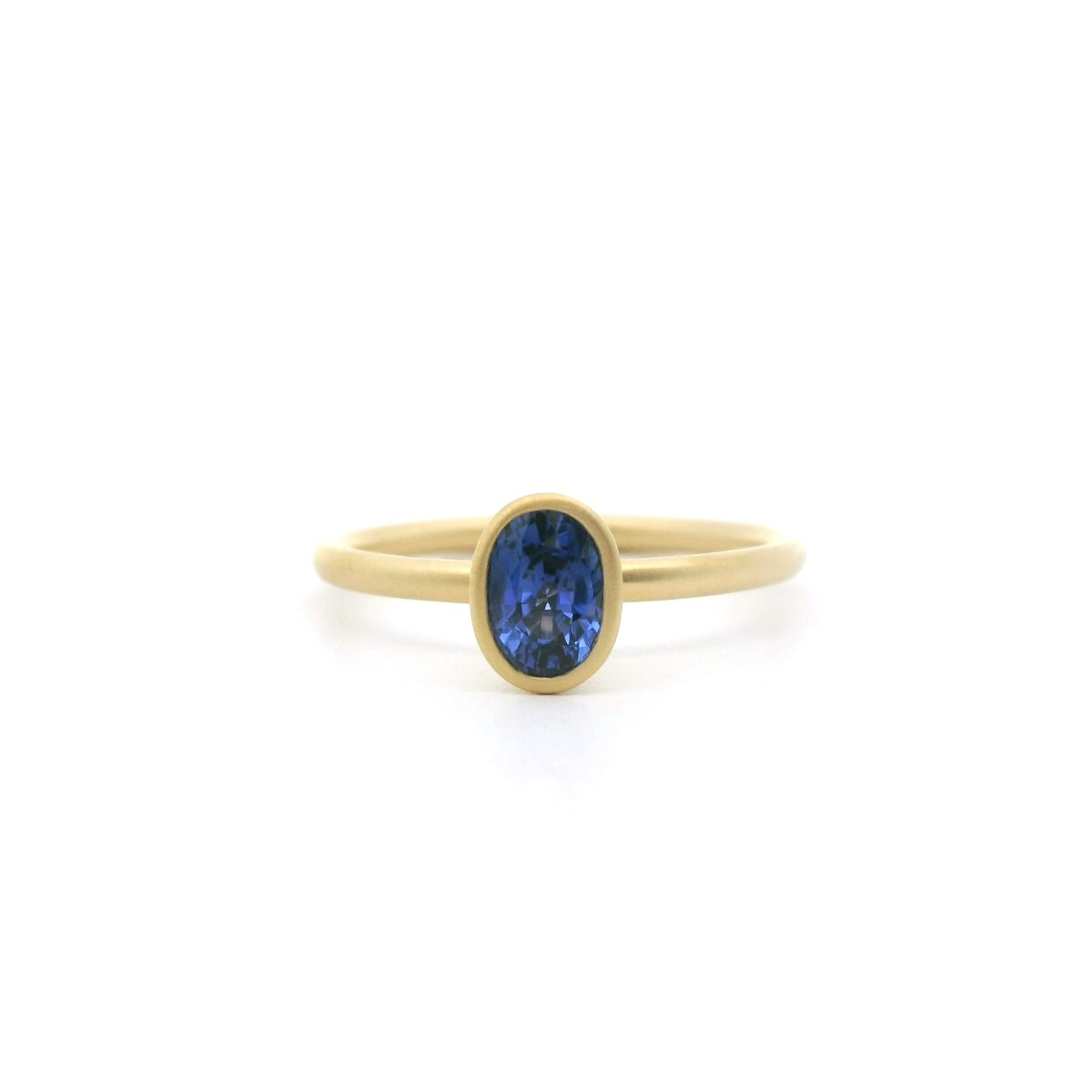 Blue Sapphire Oval Yumdrop Ring 0.74ct 18K Yellow Gold Size 7