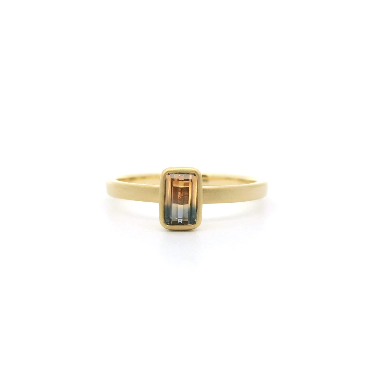 Bicolor Tourmaline Sapphire Emerald Cut Yumdrop Ring 0.57ct 18K Yellow Gold (2) Size 7