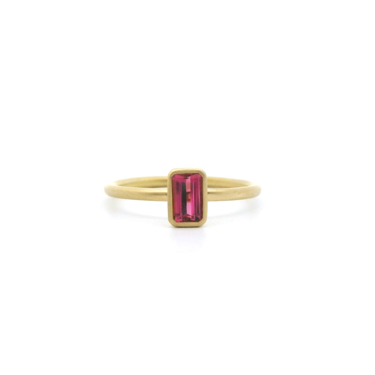 Pink Tourmaline Emerald Cut Yumdrop Ring 0.39ct 18K Yellow Gold Size 7