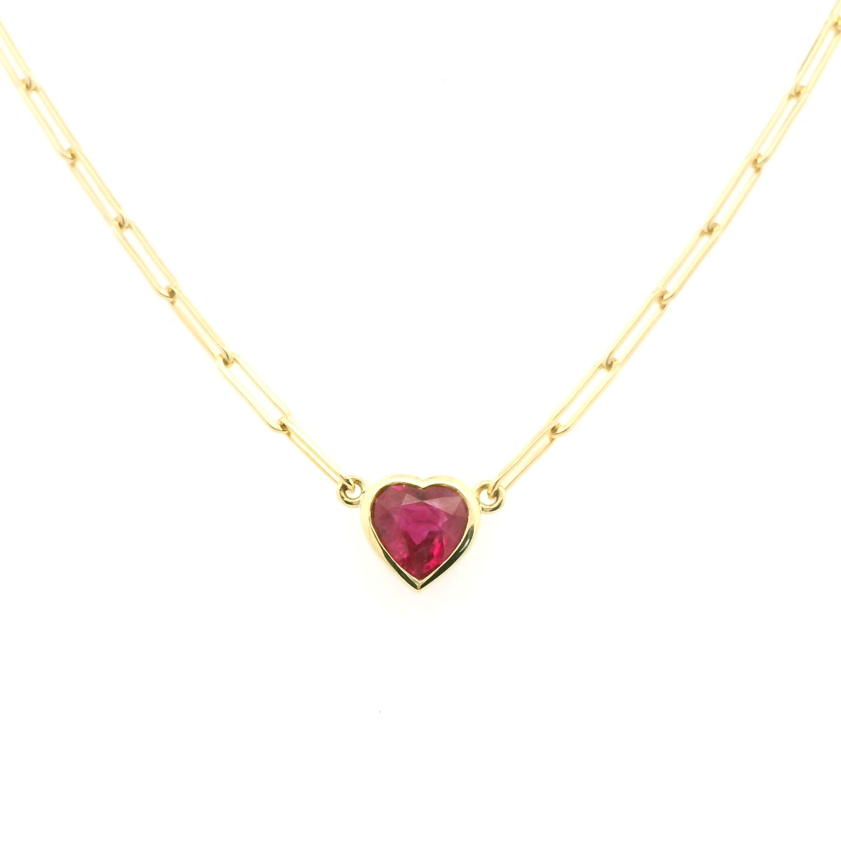Burmese Ruby Heart Bezel Necklace 0.84ct 18K Yellow Gold