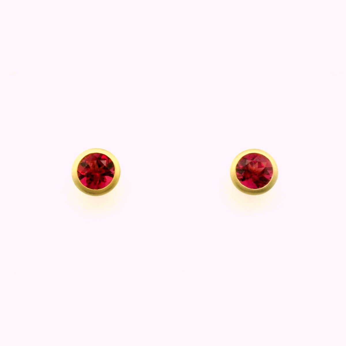 Rubellite Tourmaline Round Bezel Earring 1.60ct 18K Yellow Gold