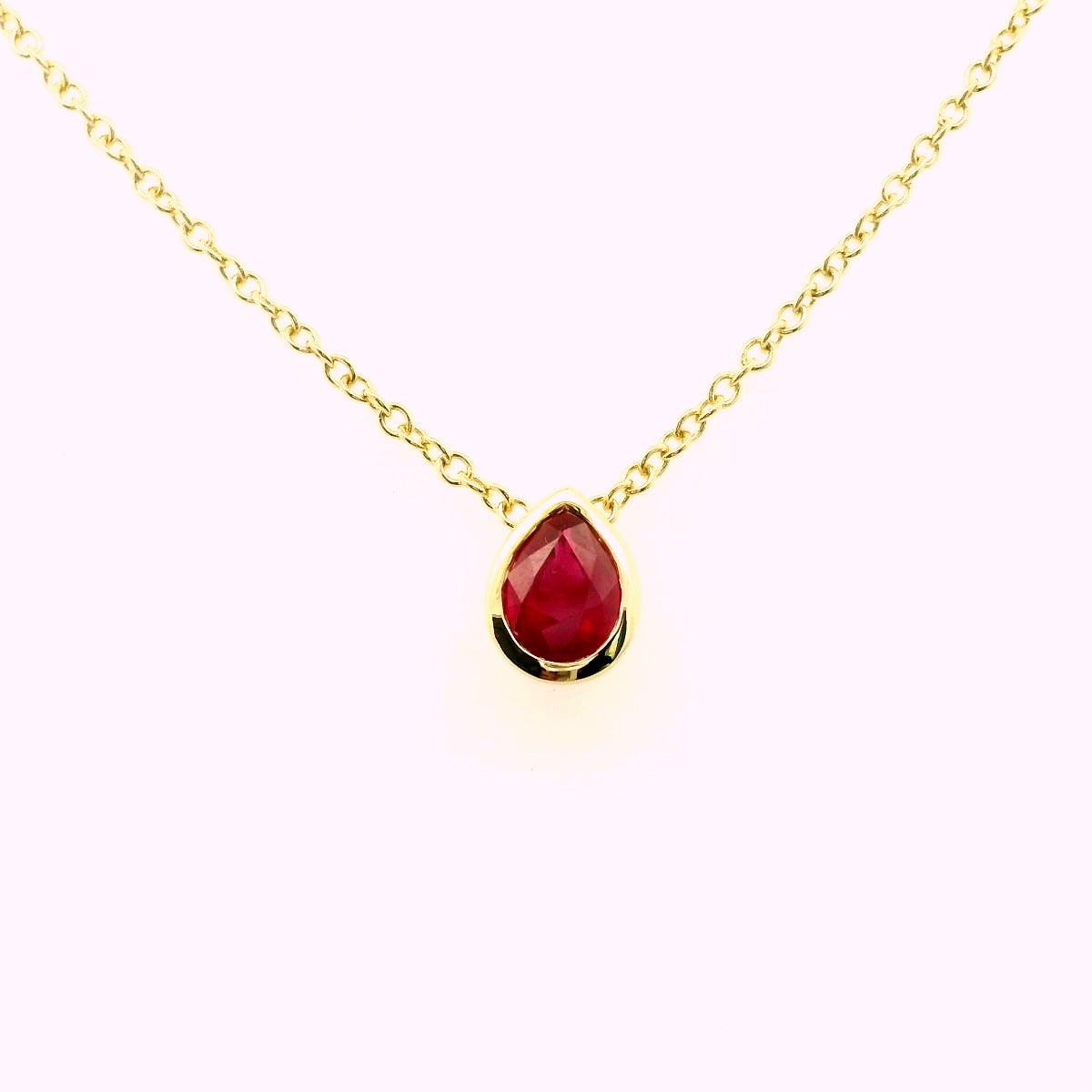 Ruby Pear Shape Bezel Necklace 0.78ct 18K Yellow Gold (2)