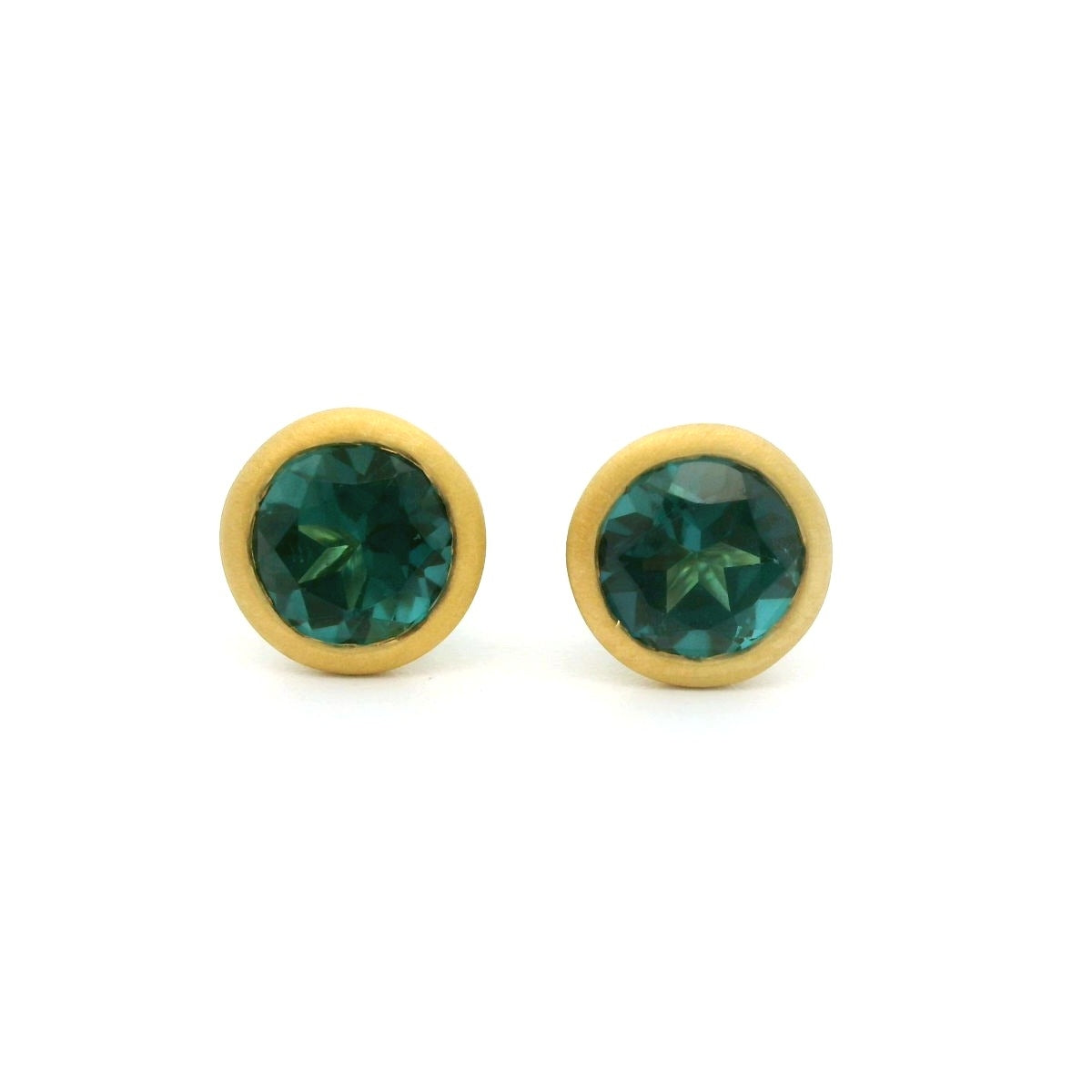 Tourmaline Round Bezel Earring 1.08ct 18K Yellow Gold