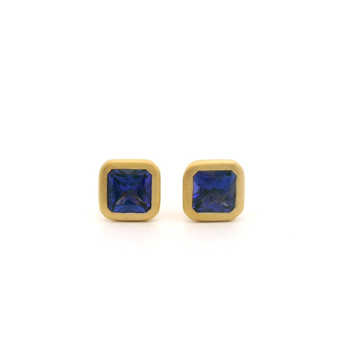 Tanzanite Asscher Bezel Earring 0.45ct 18K Yellow Gold