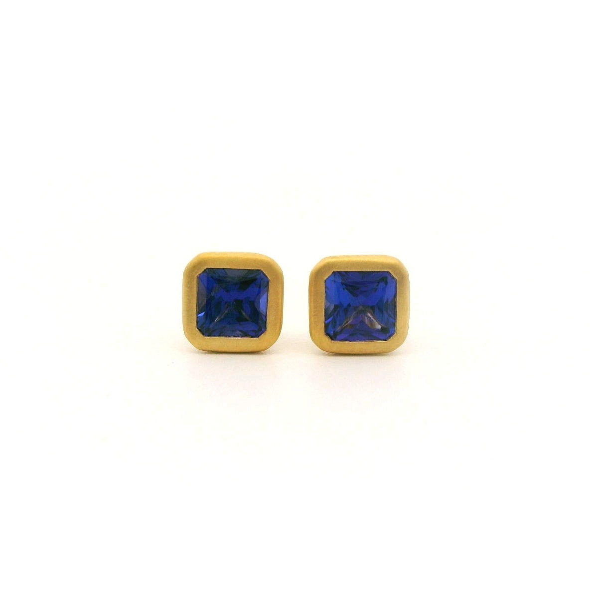 Tanzanite Asscher Bezel Earring 0.42ct 18K Yellow Gold