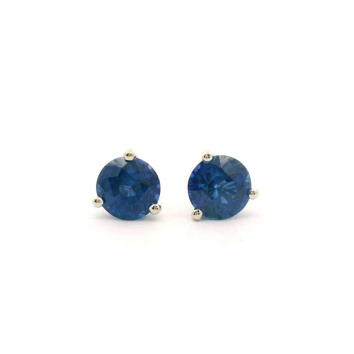 Blue Sapphire Round Martini Studs Earring 1.26ct 18K White Gold