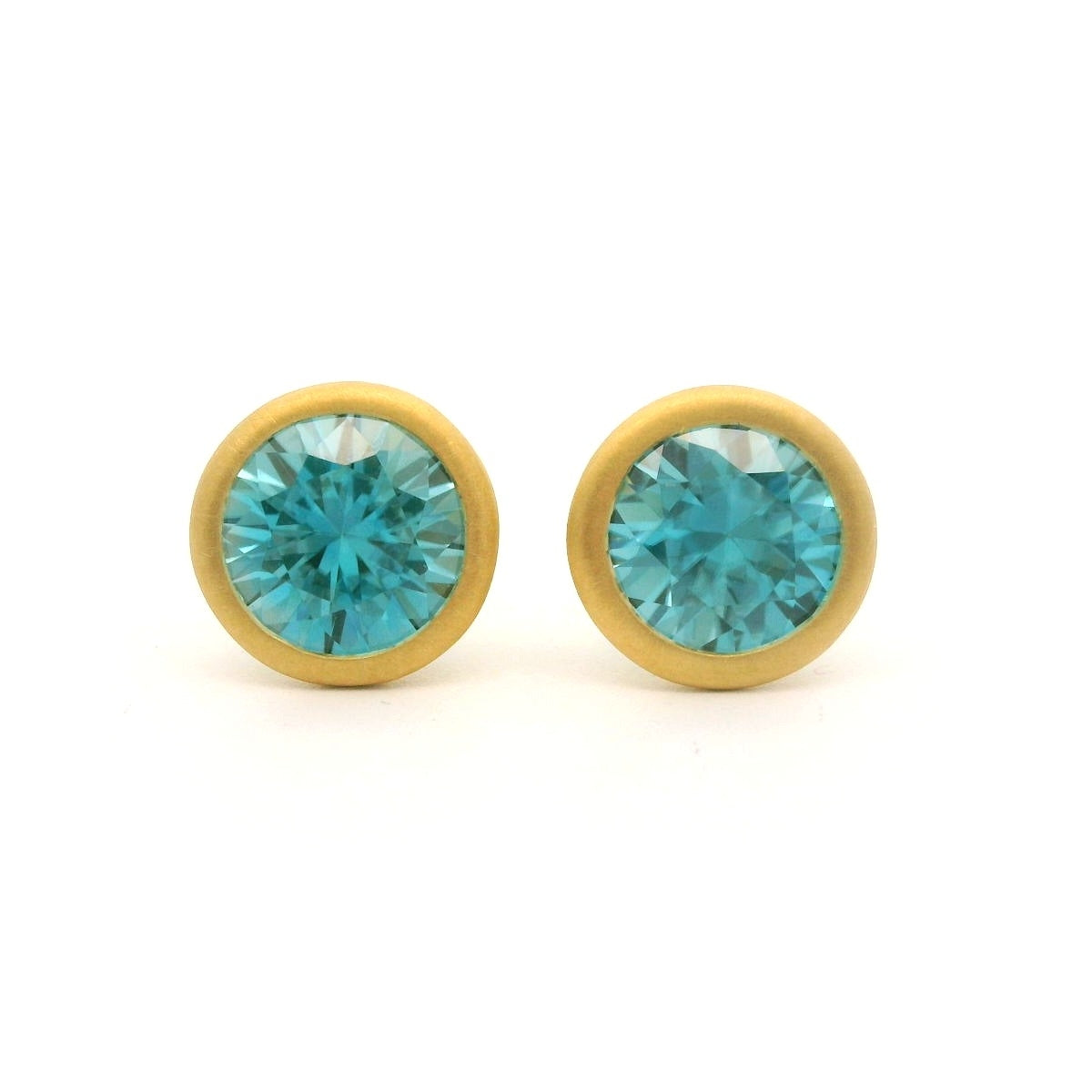 Blue Topaz Round Bezel Earring 2.05ct 18K Yellow Gold