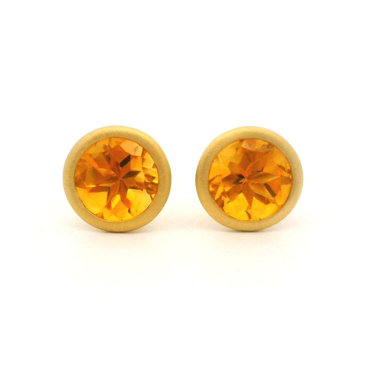 Citrine Round Bezel Earring 1.52ct 18K Yellow Gold
