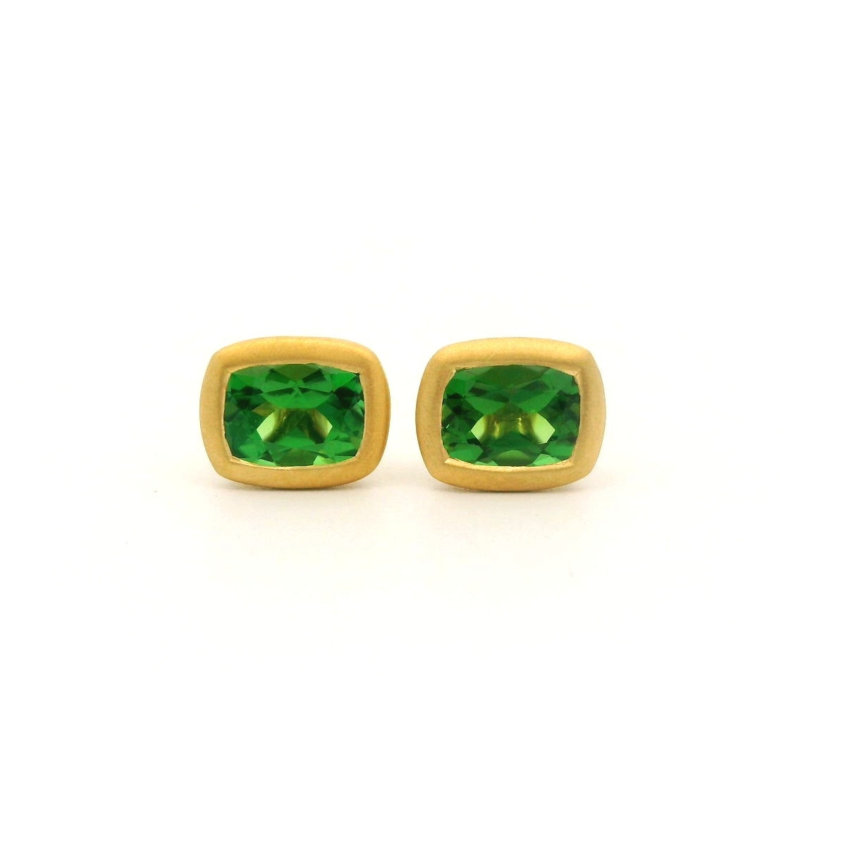 Chrome Tourmaline Cushion Bezel Earring 0.63ct 18K Yellow Gold
