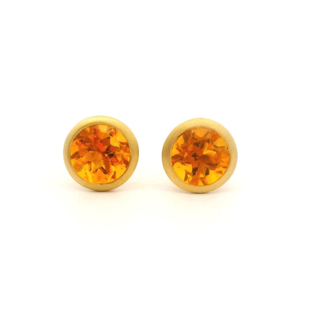 Citrine Round Bezel Earring 1.12ct 18K Yellow Gold