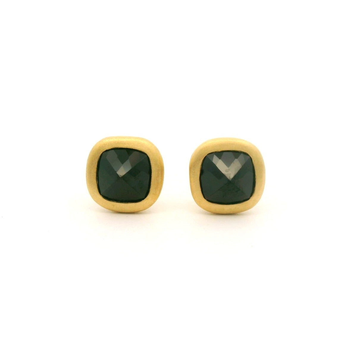 Black Spinel Cushion Bezel Earring 0.68ct 18K Yellow Gold