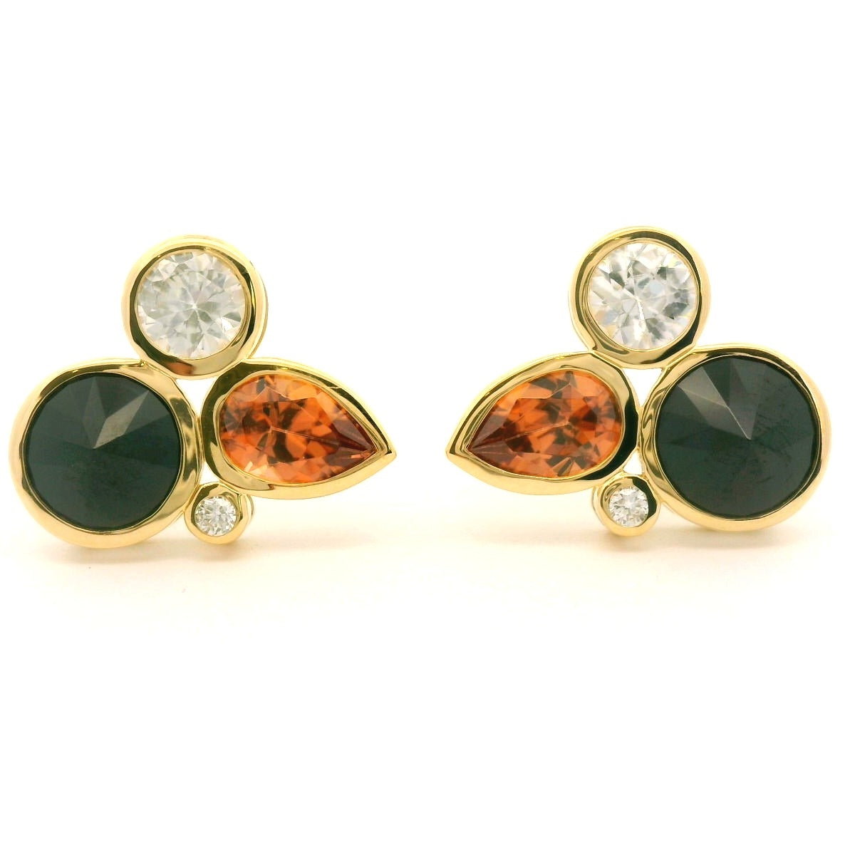 Black Spinel/Zircon Cluster Earring 1.60/1.88/0.03ct 18K Yellow Gold