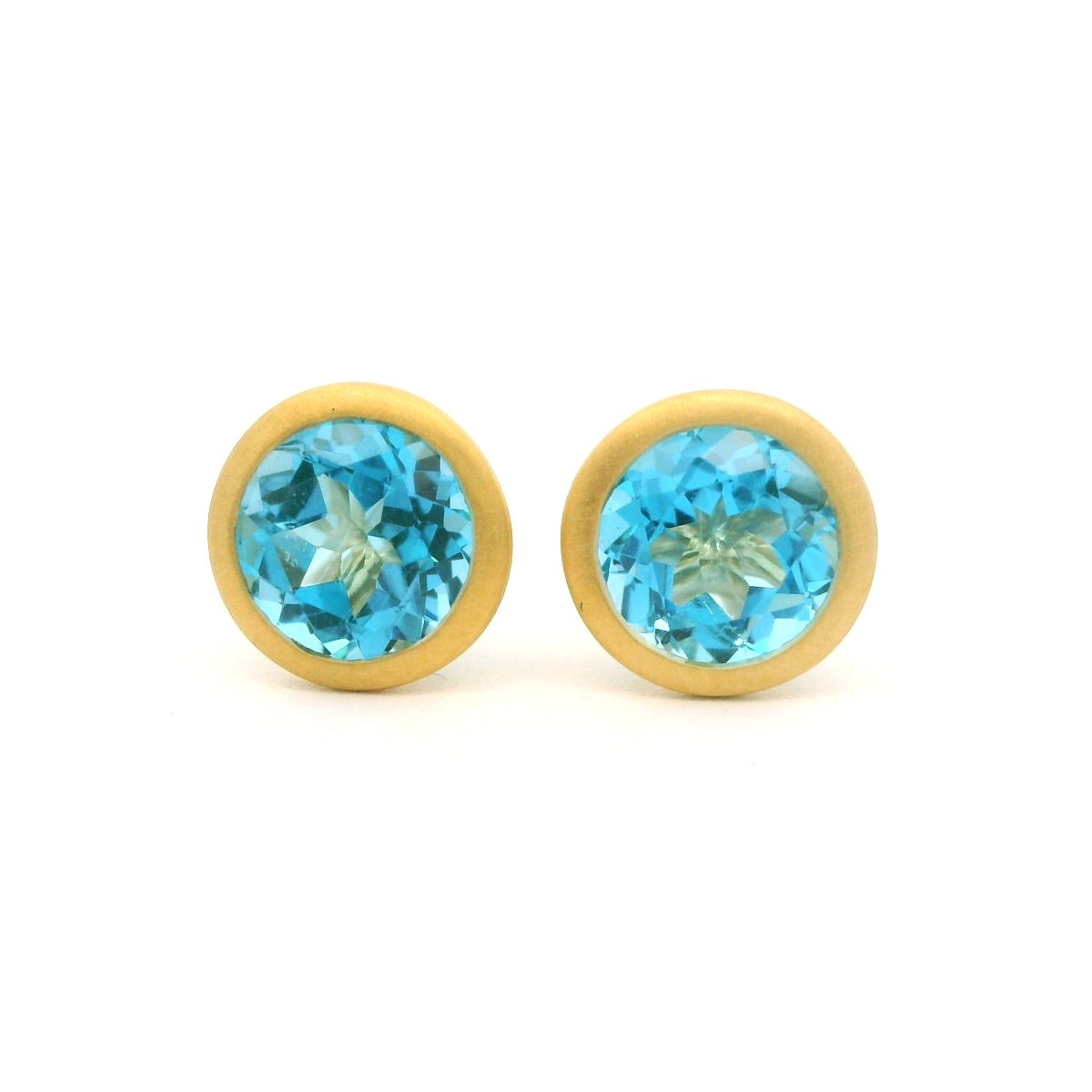 Blue Zircon Round Bezel Earring 2.21ct 18K Yellow Gold