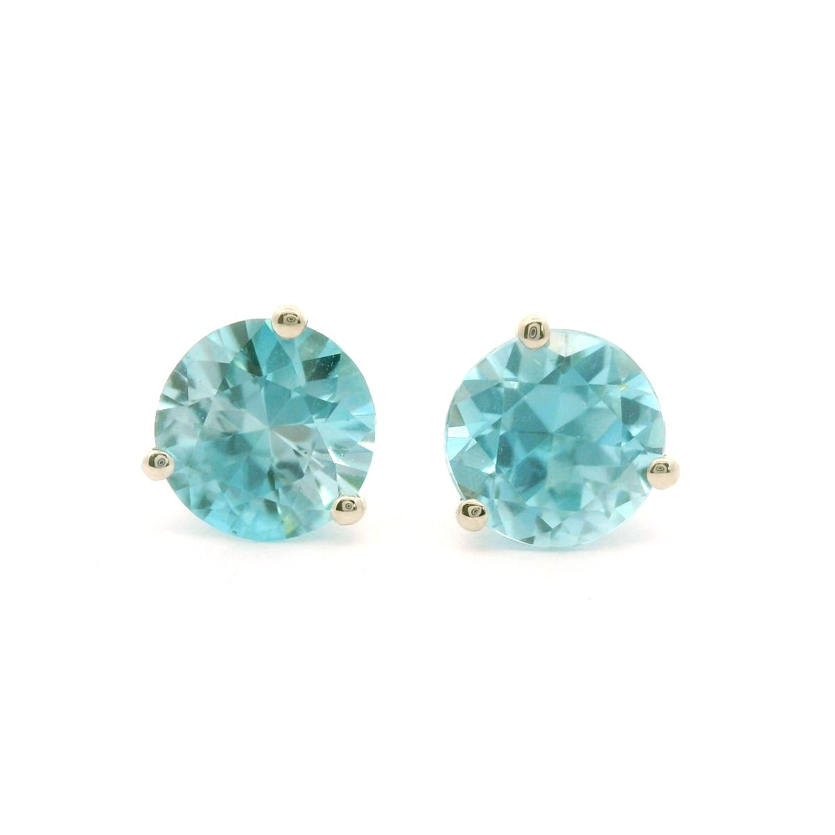 Blue Zircon Round Martini Studs Earring 2.68ct 18K White Gold