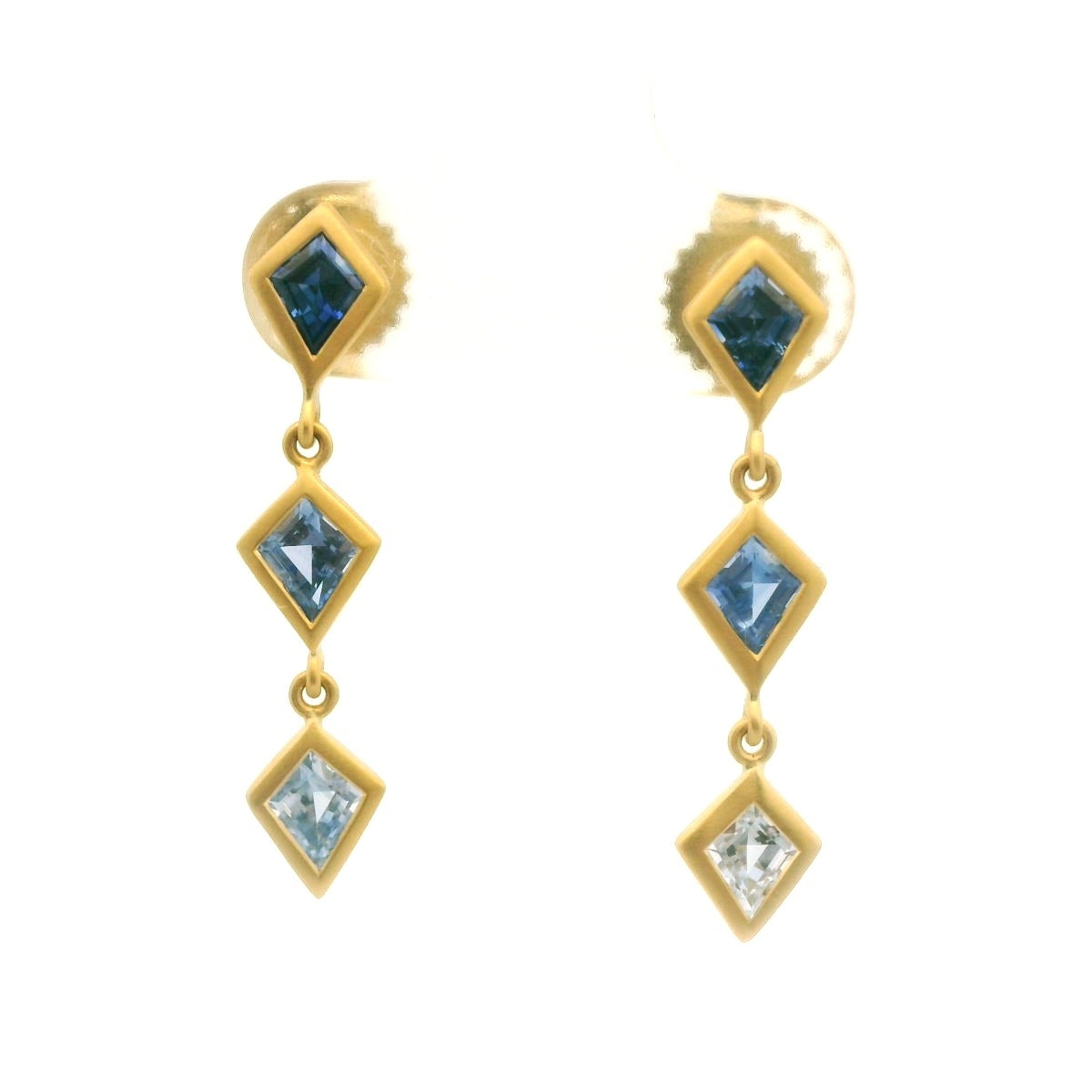 Blue Sapphire Kite Bezel Earring 1.81ct 18K Yellow Gold
