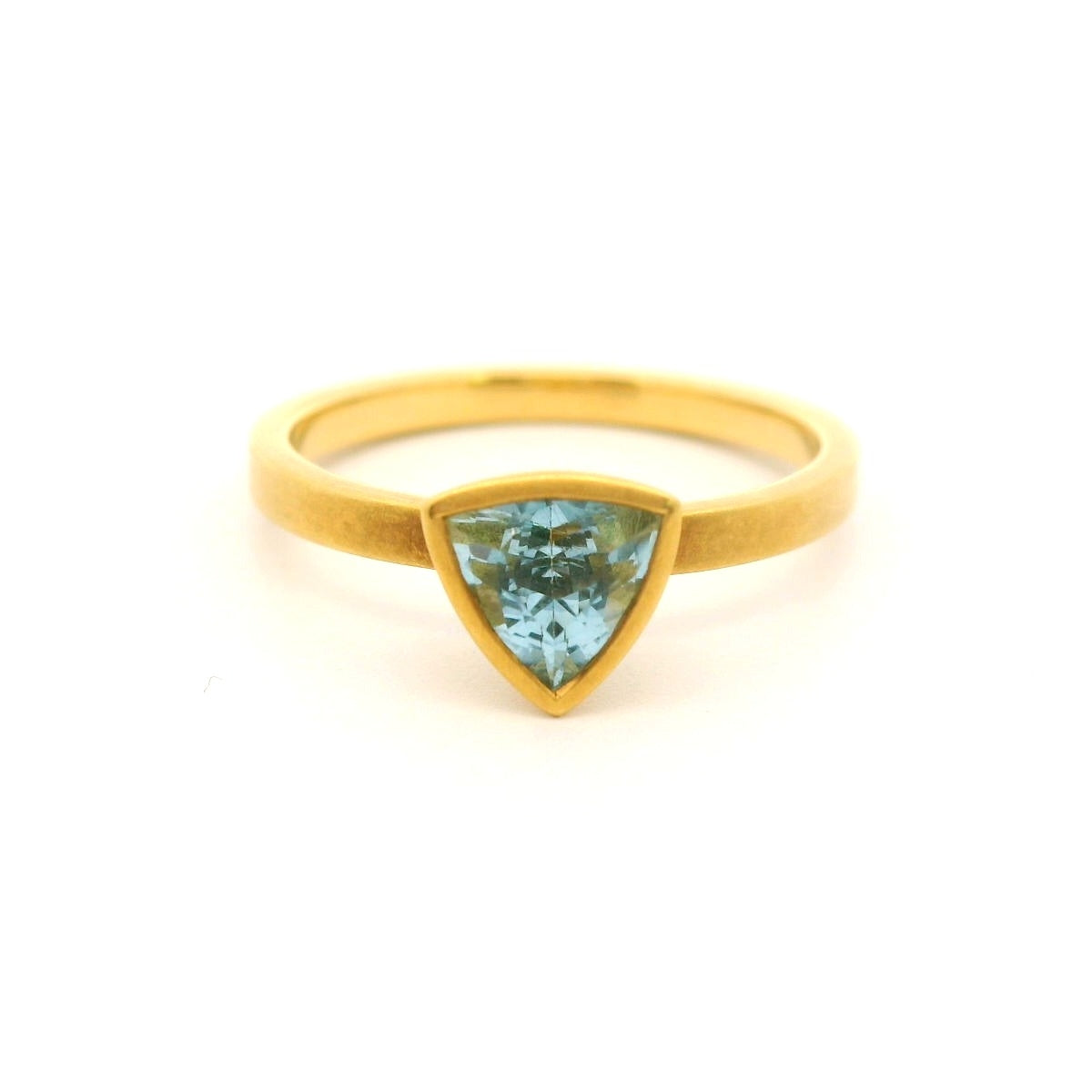 Aquamarine Trillion Yumdrop Ring 0.50ct 18K Yellow Gold Size 6.5