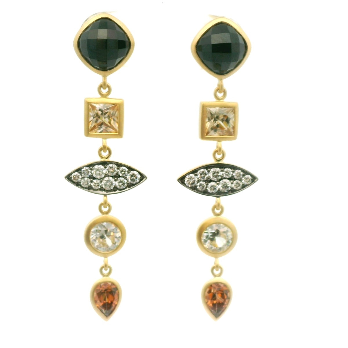Black Spinel/Zircon/Diamond Bezel Earring 0.76/0.01/0.45ct 18K Yellow Gold