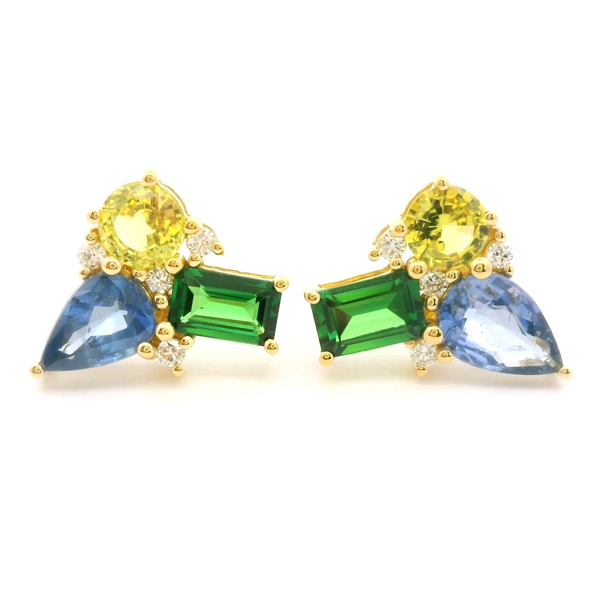 Sapphire/Tsavorite Garnet Cluster Earring 1.68/0.57/0.08ct 18K Yellow Gold