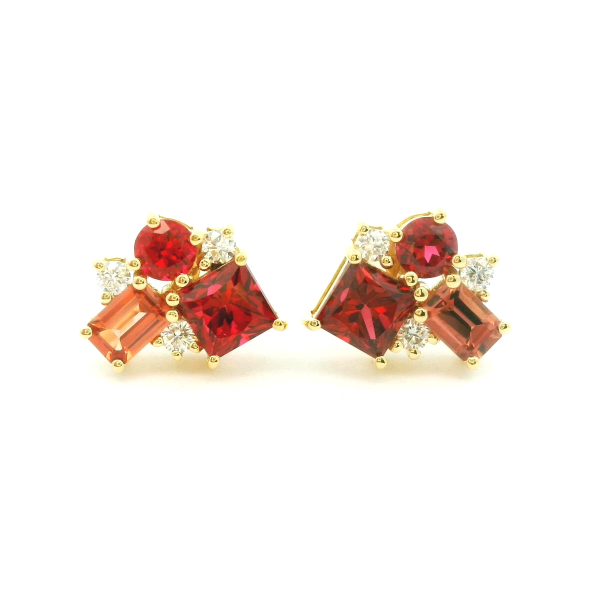 Spinel/Ruby Cluster Earring 0.95/0.15/0.10ct 18K Yellow Gold